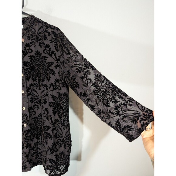 Anes. A Womens Black Burnout Velvet Sheer Blouse Sz XL Grunge Whimsigoth Fairy - Picture 5 of 7